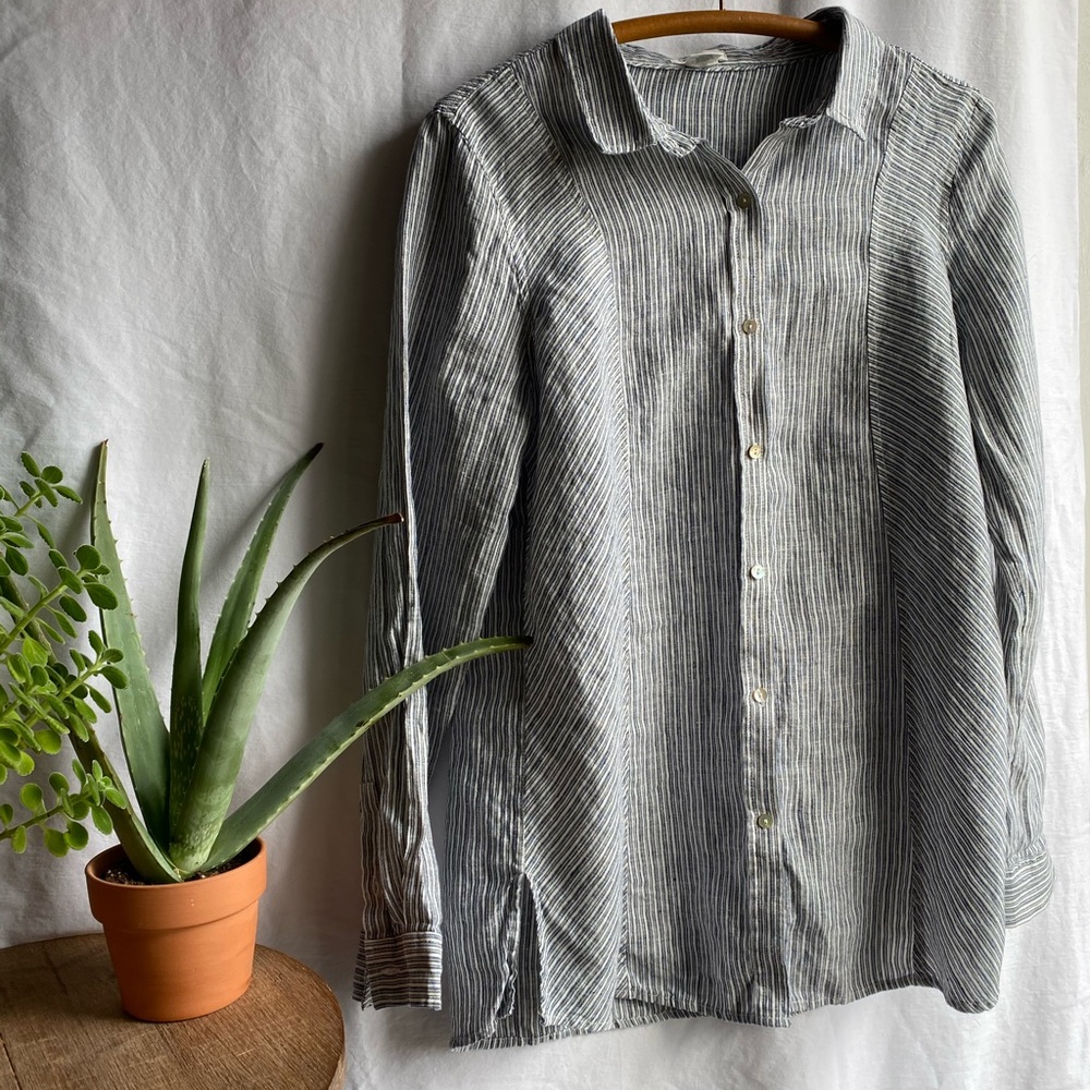 100% Linen button up- large striped - Artisan NY